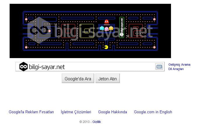 Google tarafından Pac-Man için hazırlanmış Doodle
